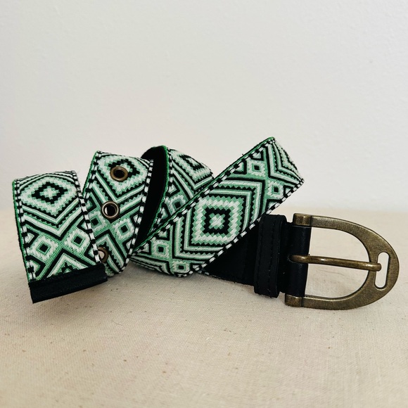 New Free People Belt Jaded Jungle Vert Cotton & Leather S/M boho - Picture 9 of 9